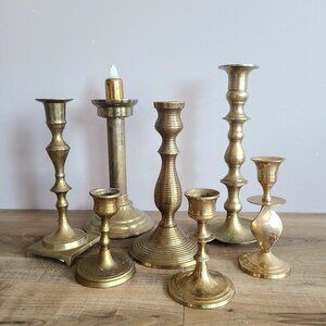 Set of 7 Vintage Brass Candleholders. Home Decor. Holiday Decor.